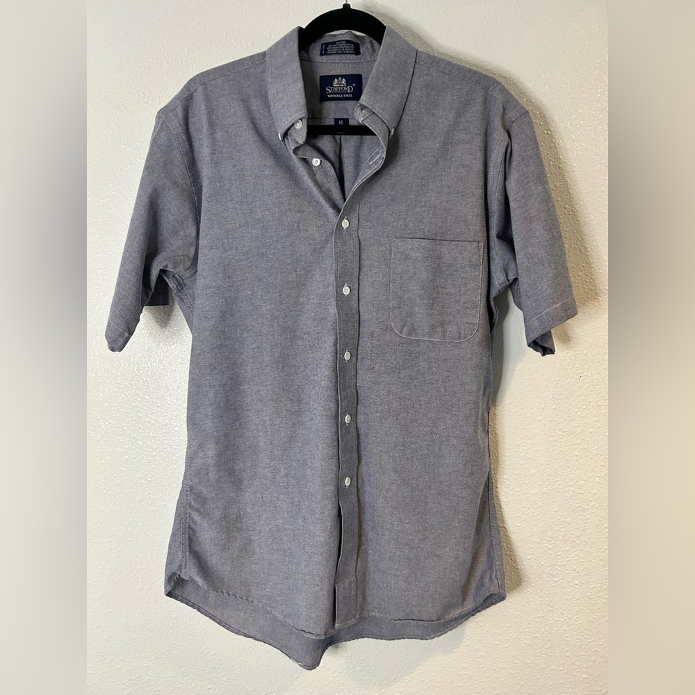 Stafford Men's Charcoal Button Down Winkle Free Shirt Size 16